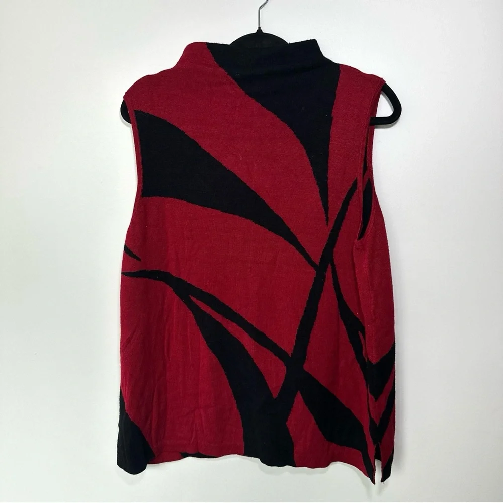 Chico's Travelers Jacquard Mockneck Tank‎ Red and Black Sleeveless Sweater